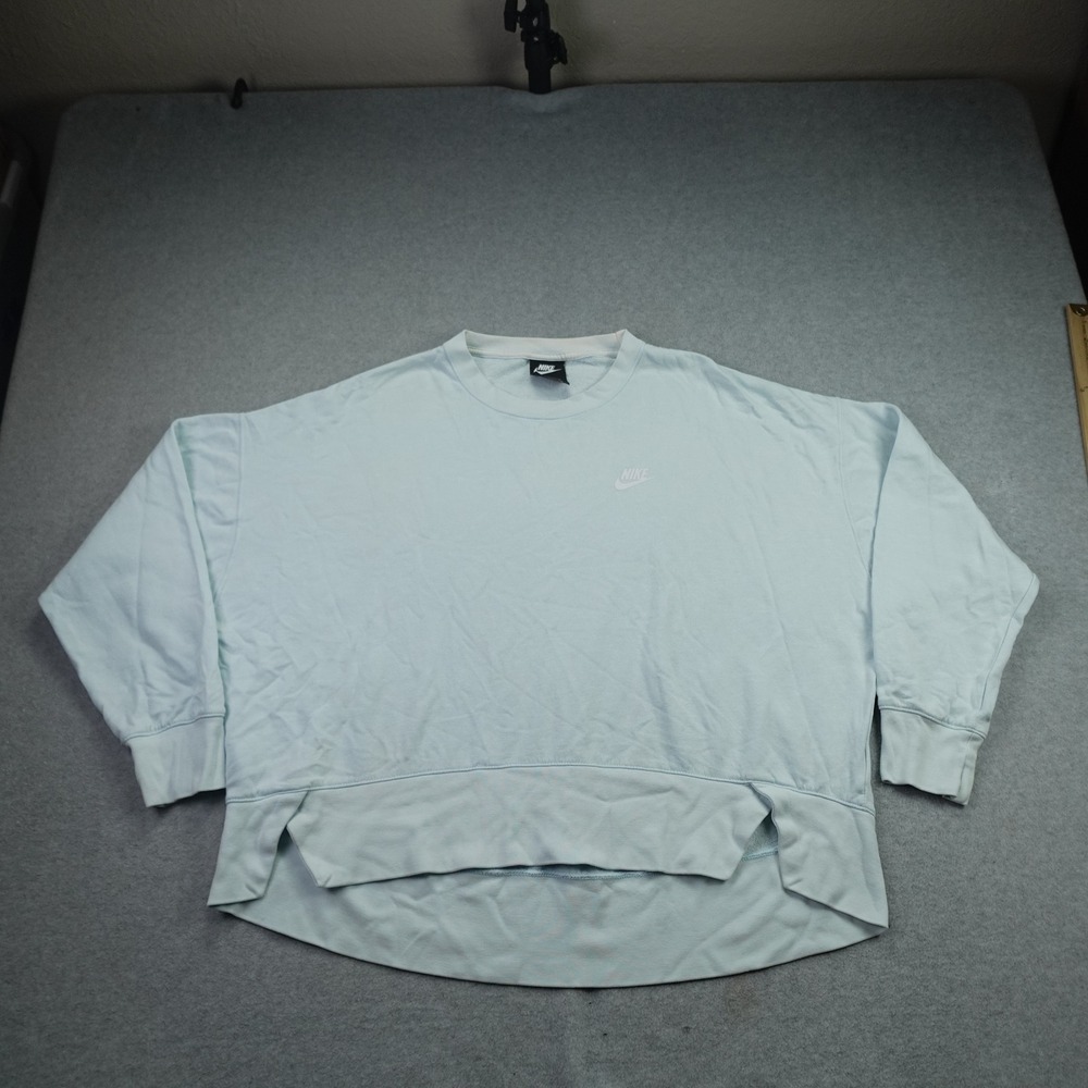 Nike Sweatshirt Womens Large Light Blue Oversized Pullover Sportswear